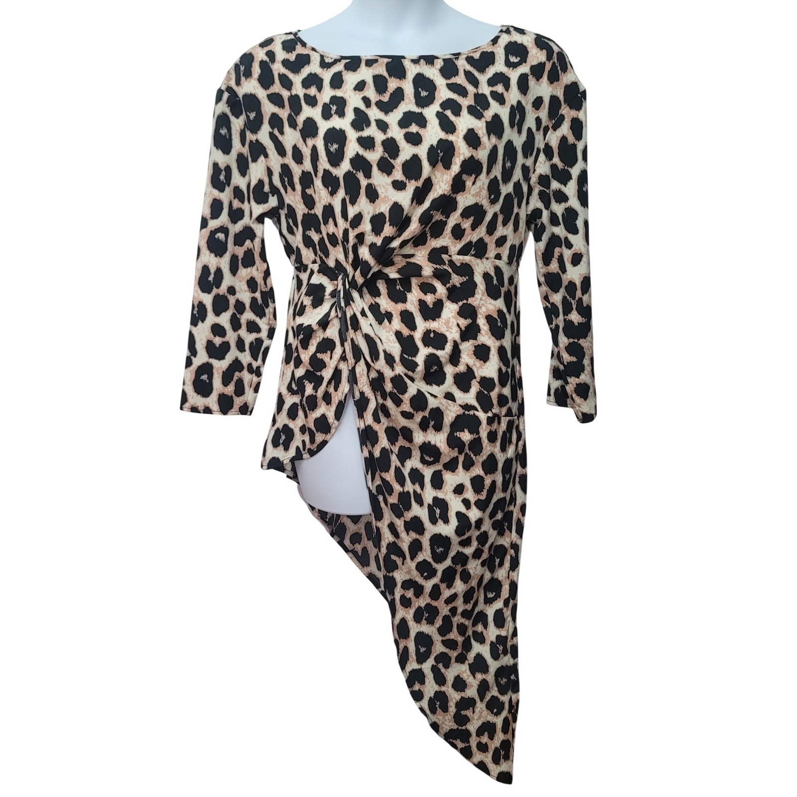 Leopard Print Knot Waist Asymmetrical Long Sleeves Soft Edgy Tunic/Dress Xl Y2k